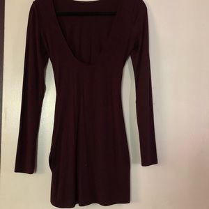 Burgundy body con knee length long sleeve dress